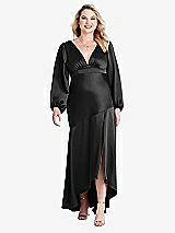 Alt View 1 Thumbnail - Black Puff Sleeve Asymmetrical Drop Waist High-Low Slip Dress - Teagan