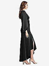 Side View Thumbnail - Black Puff Sleeve Asymmetrical Drop Waist High-Low Slip Dress - Teagan