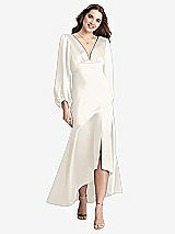 Front View Thumbnail - Ivory Puff Sleeve Asymmetrical Drop Waist High-Low Slip Dress - Teagan