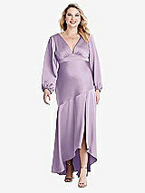 Alt View 1 Thumbnail - Pale Purple Puff Sleeve Asymmetrical Drop Waist High-Low Slip Dress - Teagan