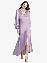 Front View Thumbnail - Pale Purple Puff Sleeve Asymmetrical Drop Waist High-Low Slip Dress - Teagan