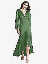 Front View Thumbnail - Vineyard Green Puff Sleeve Asymmetrical Drop Waist High-Low Slip Dress - Teagan