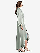 Side View Thumbnail - Willow Green Puff Sleeve Asymmetrical Drop Waist High-Low Slip Dress - Teagan