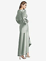 Rear View Thumbnail - Willow Green Puff Sleeve Asymmetrical Drop Waist High-Low Slip Dress - Teagan