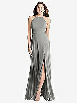 Front View Thumbnail - Chelsea Gray High Neck Chiffon Maxi Dress with Front Slit - Lela