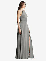 Side View Thumbnail - Chelsea Gray High Neck Chiffon Maxi Dress with Front Slit - Lela