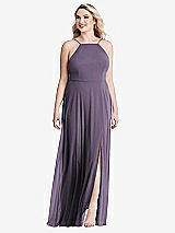 Alt View 1 Thumbnail - Lavender High Neck Chiffon Maxi Dress with Front Slit - Lela