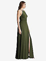 Side View Thumbnail - Olive Green High Neck Chiffon Maxi Dress with Front Slit - Lela