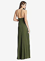 Rear View Thumbnail - Olive Green High Neck Chiffon Maxi Dress with Front Slit - Lela