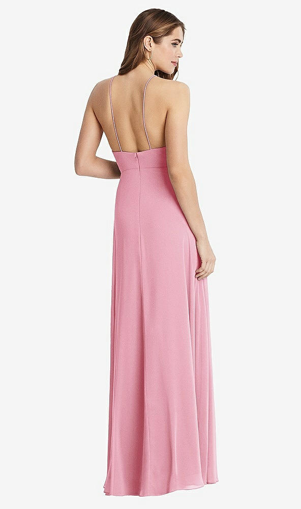 Back View - Peony Pink High Neck Chiffon Maxi Dress with Front Slit - Lela