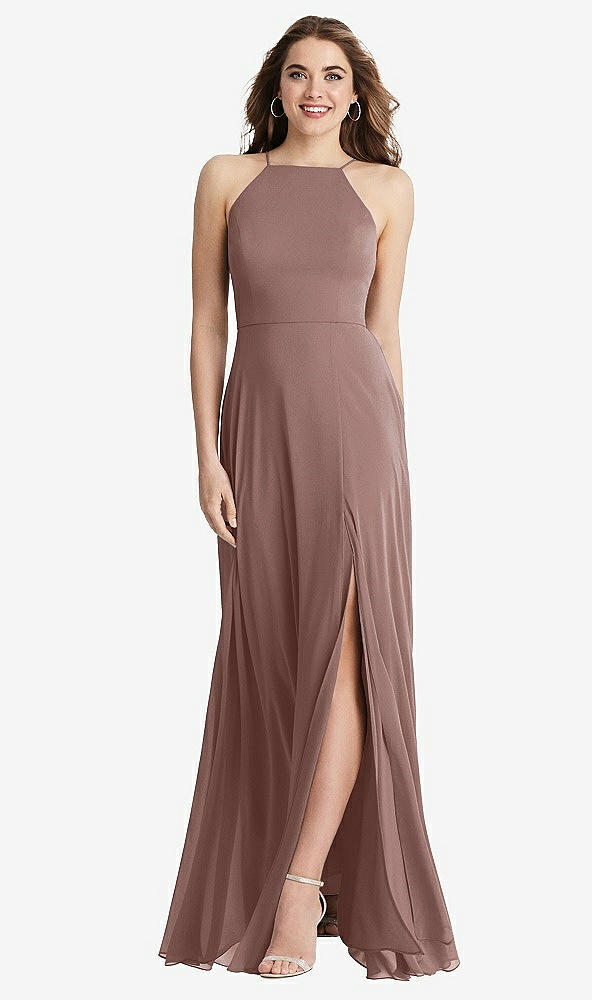 Front View - Sienna High Neck Chiffon Maxi Dress with Front Slit - Lela