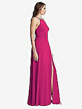 Side View Thumbnail - Think Pink High Neck Chiffon Maxi Dress with Front Slit - Lela