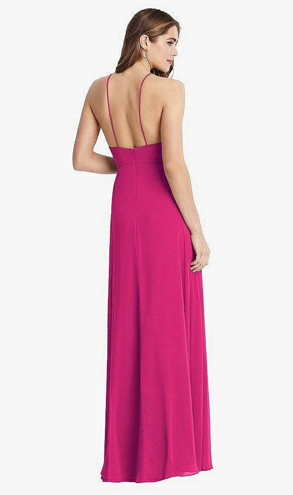 Back View - Think Pink High Neck Chiffon Maxi Dress with Front Slit - Lela