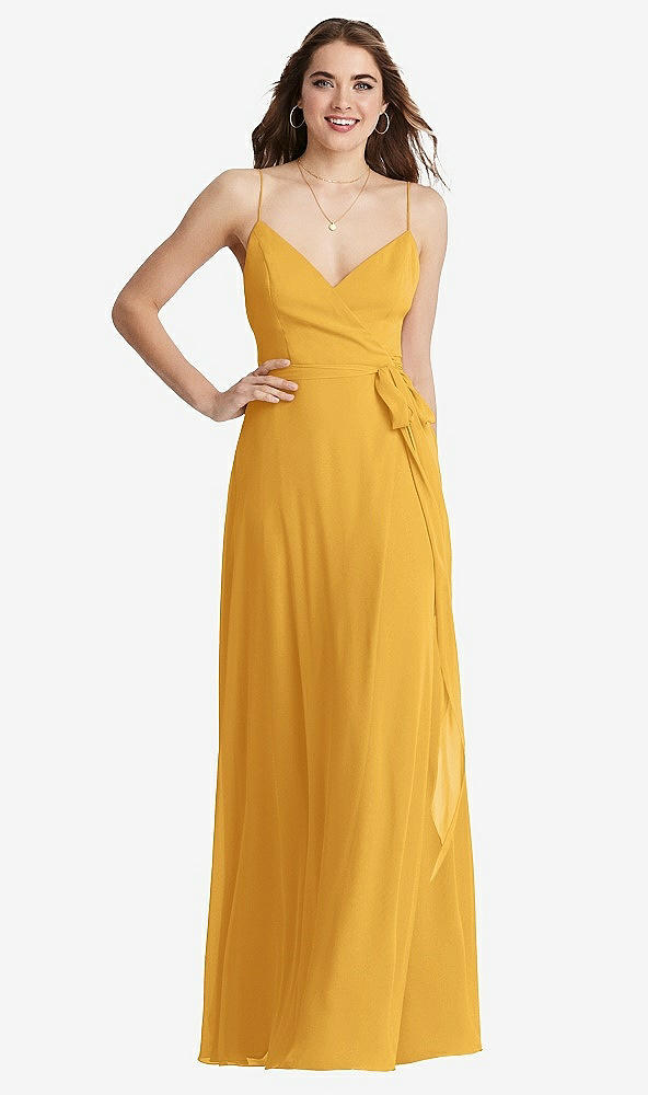 Front View - NYC Yellow Chiffon Maxi Wrap Dress with Sash - Cora