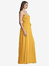 Side View Thumbnail - NYC Yellow Chiffon Maxi Wrap Dress with Sash - Cora