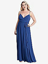 Alt View 1 Thumbnail - Classic Blue Chiffon Maxi Wrap Dress with Sash - Cora