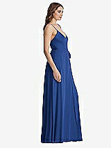 Side View Thumbnail - Classic Blue Chiffon Maxi Wrap Dress with Sash - Cora