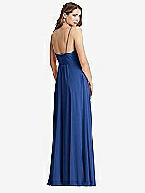 Rear View Thumbnail - Classic Blue Chiffon Maxi Wrap Dress with Sash - Cora