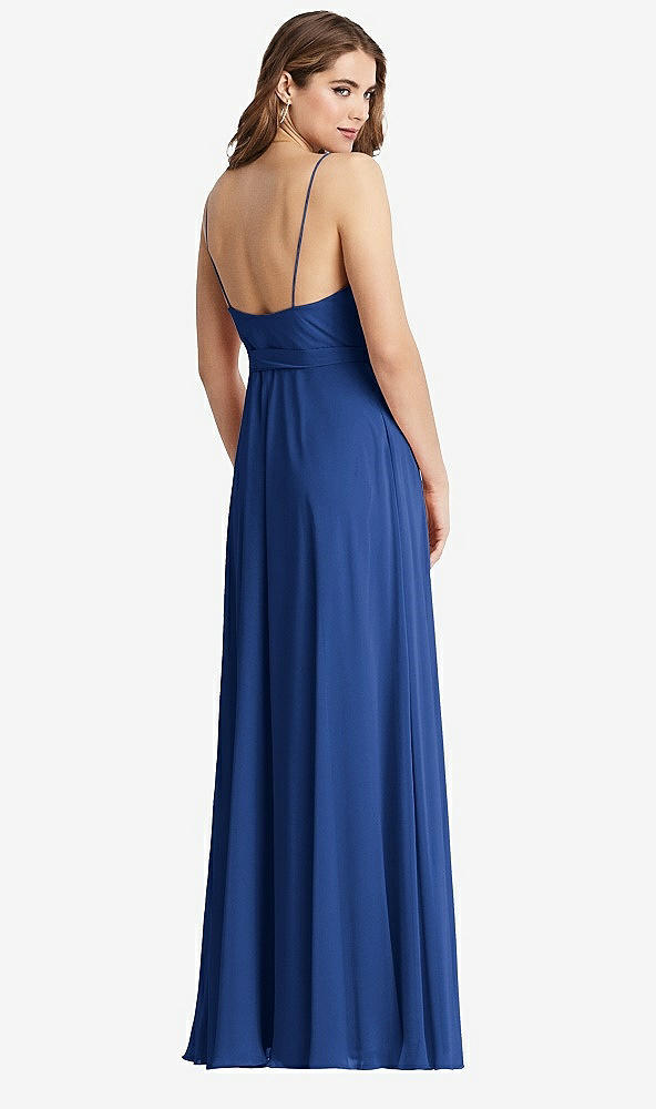 Back View - Classic Blue Chiffon Maxi Wrap Dress with Sash - Cora
