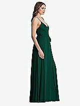 Side View Thumbnail - Hunter Green Chiffon Maxi Wrap Dress with Sash - Cora