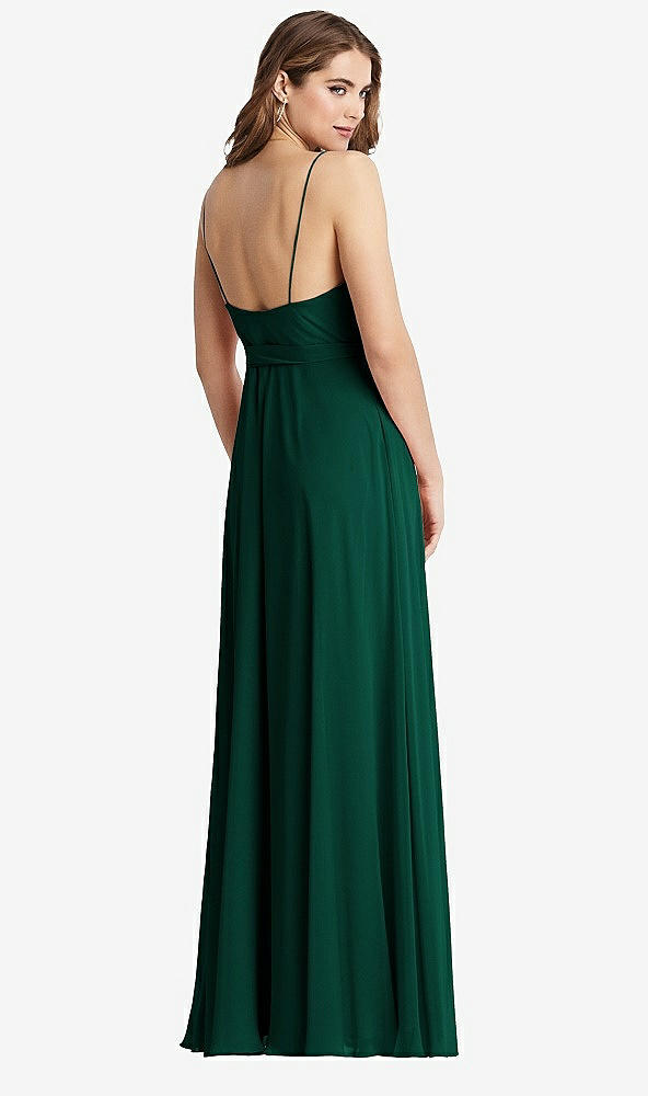 Back View - Hunter Green Chiffon Maxi Wrap Dress with Sash - Cora