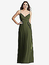 Front View Thumbnail - Olive Green Chiffon Maxi Wrap Dress with Sash - Cora