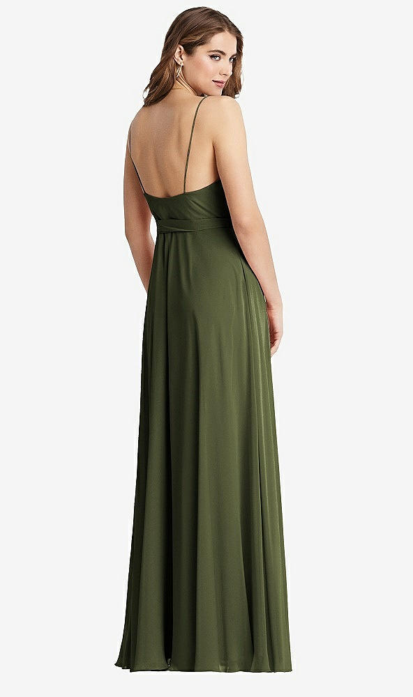 Back View - Olive Green Chiffon Maxi Wrap Dress with Sash - Cora