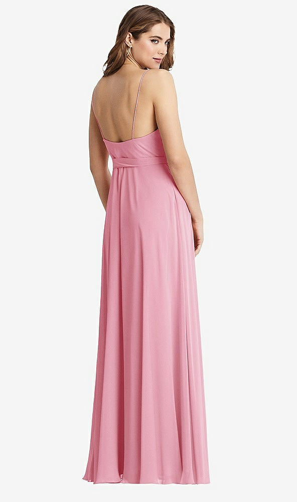 Back View - Peony Pink Chiffon Maxi Wrap Dress with Sash - Cora