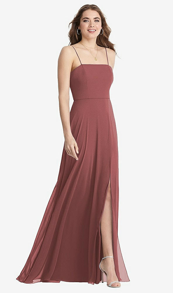 Front View - English Rose Square Neck Chiffon Maxi Dress with Front Slit - Elliott