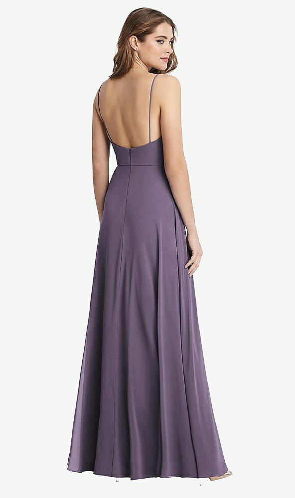 Back View - Lavender Square Neck Chiffon Maxi Dress with Front Slit - Elliott