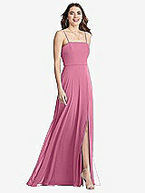 Front View Thumbnail - Orchid Pink Square Neck Chiffon Maxi Dress with Front Slit - Elliott