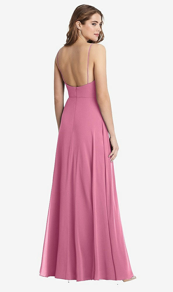 Back View - Orchid Pink Square Neck Chiffon Maxi Dress with Front Slit - Elliott