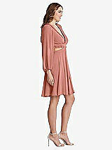 Side View Thumbnail - Desert Rose Bishop Sleeve Ruffled Chiffon Cutout Mini Dress - Hannah