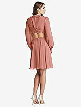 Rear View Thumbnail - Desert Rose Bishop Sleeve Ruffled Chiffon Cutout Mini Dress - Hannah