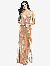 Front View Thumbnail - Copper Rose Spaghetti Strap Sequin Gown with Flared Skirt