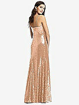 Rear View Thumbnail - Copper Rose Spaghetti Strap Sequin Gown with Flared Skirt