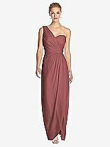 Front View Thumbnail - English Rose One-Shoulder Draped Maxi Dress with Front Slit - Aeryn