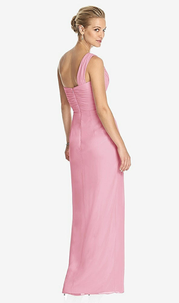Back View - Peony Pink One-Shoulder Draped Maxi Dress with Front Slit - Aeryn