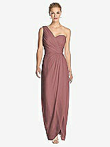 Front View Thumbnail - Rosewood One-Shoulder Draped Maxi Dress with Front Slit - Aeryn
