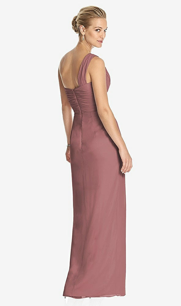 Back View - Rosewood One-Shoulder Draped Maxi Dress with Front Slit - Aeryn
