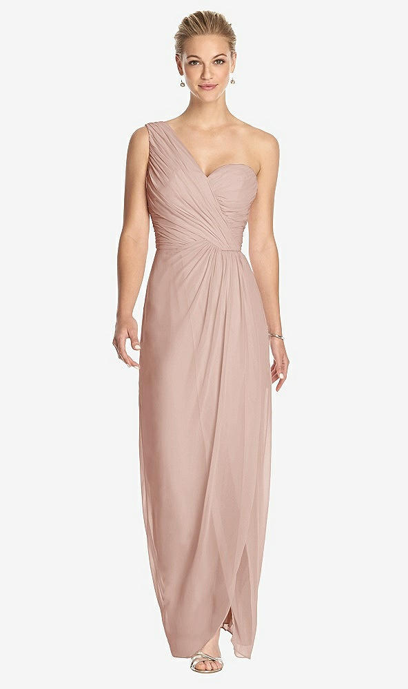 Front View - Toasted Sugar One-Shoulder Draped Maxi Dress with Front Slit - Aeryn