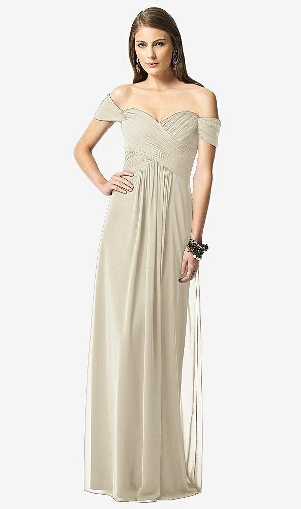 Front View - Champagne Off-the-Shoulder Ruched Chiffon Maxi Dress - Alessia