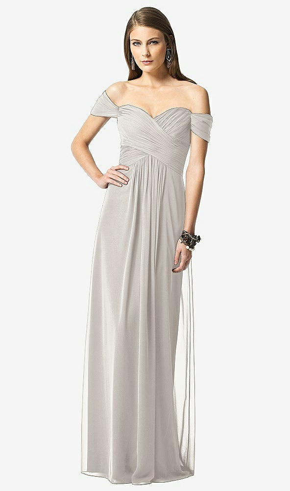Front View - Oyster Off-the-Shoulder Ruched Chiffon Maxi Dress - Alessia