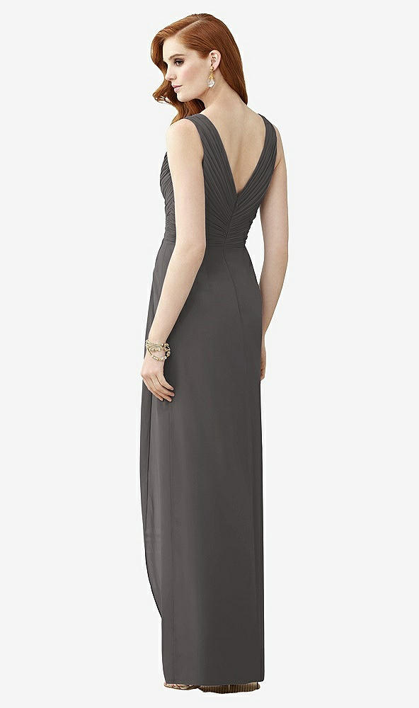 Back View - Caviar Gray Sleeveless Draped Faux Wrap Maxi Dress - Dahlia