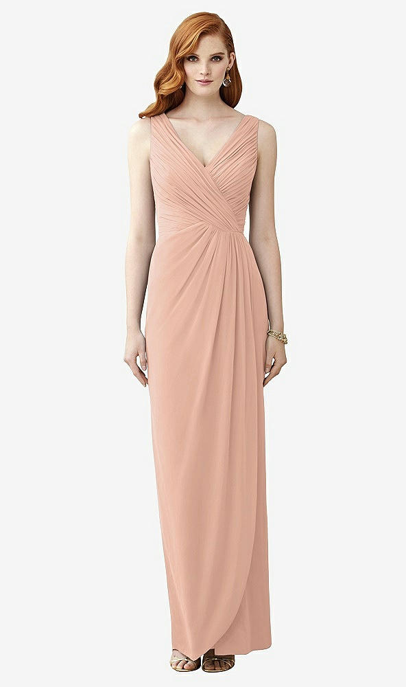 Front View - Pale Peach Sleeveless Draped Faux Wrap Maxi Dress - Dahlia