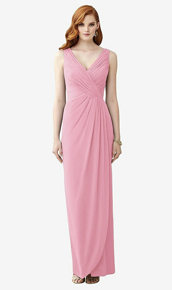 Front View - Peony Pink Sleeveless Draped Faux Wrap Maxi Dress - Dahlia