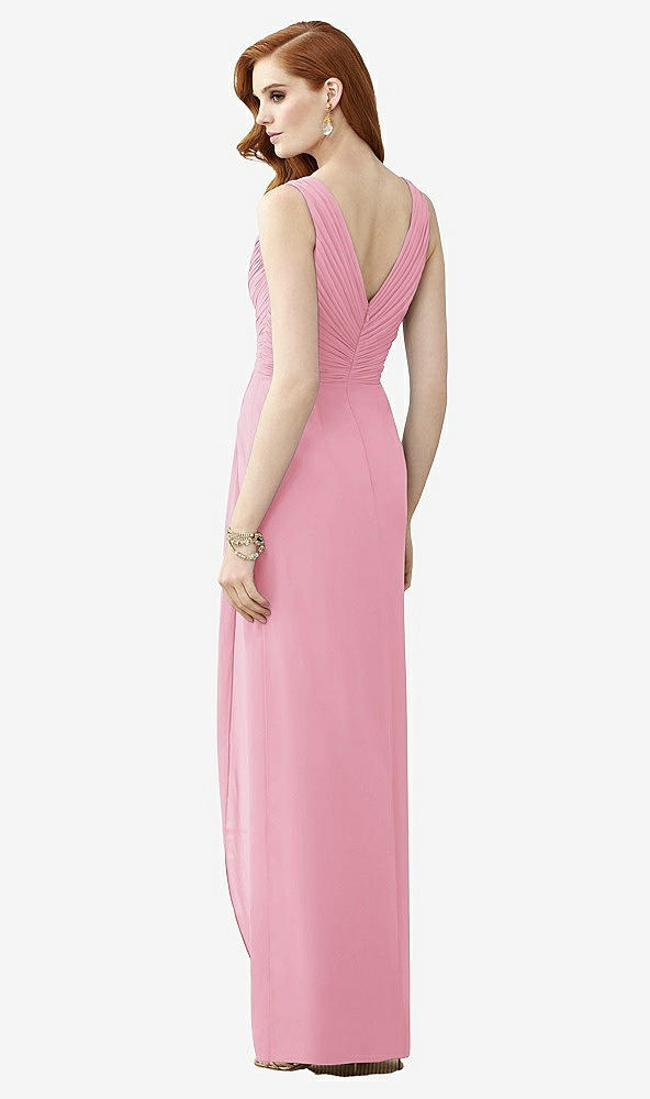 Back View - Peony Pink Sleeveless Draped Faux Wrap Maxi Dress - Dahlia