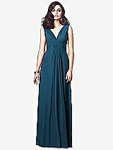 Front View Thumbnail - Atlantic Blue Draped V-Neck Shirred Chiffon Maxi Dress