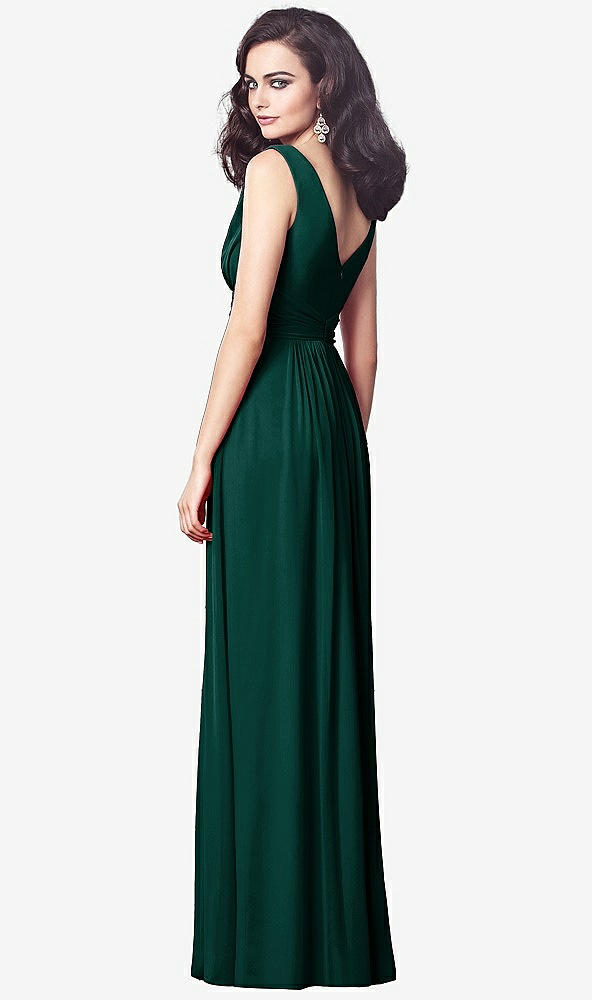 Back View - Evergreen Draped V-Neck Shirred Chiffon Maxi Dress