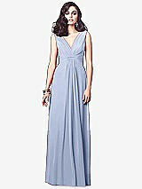 Front View Thumbnail - Sky Blue Draped V-Neck Shirred Chiffon Maxi Dress